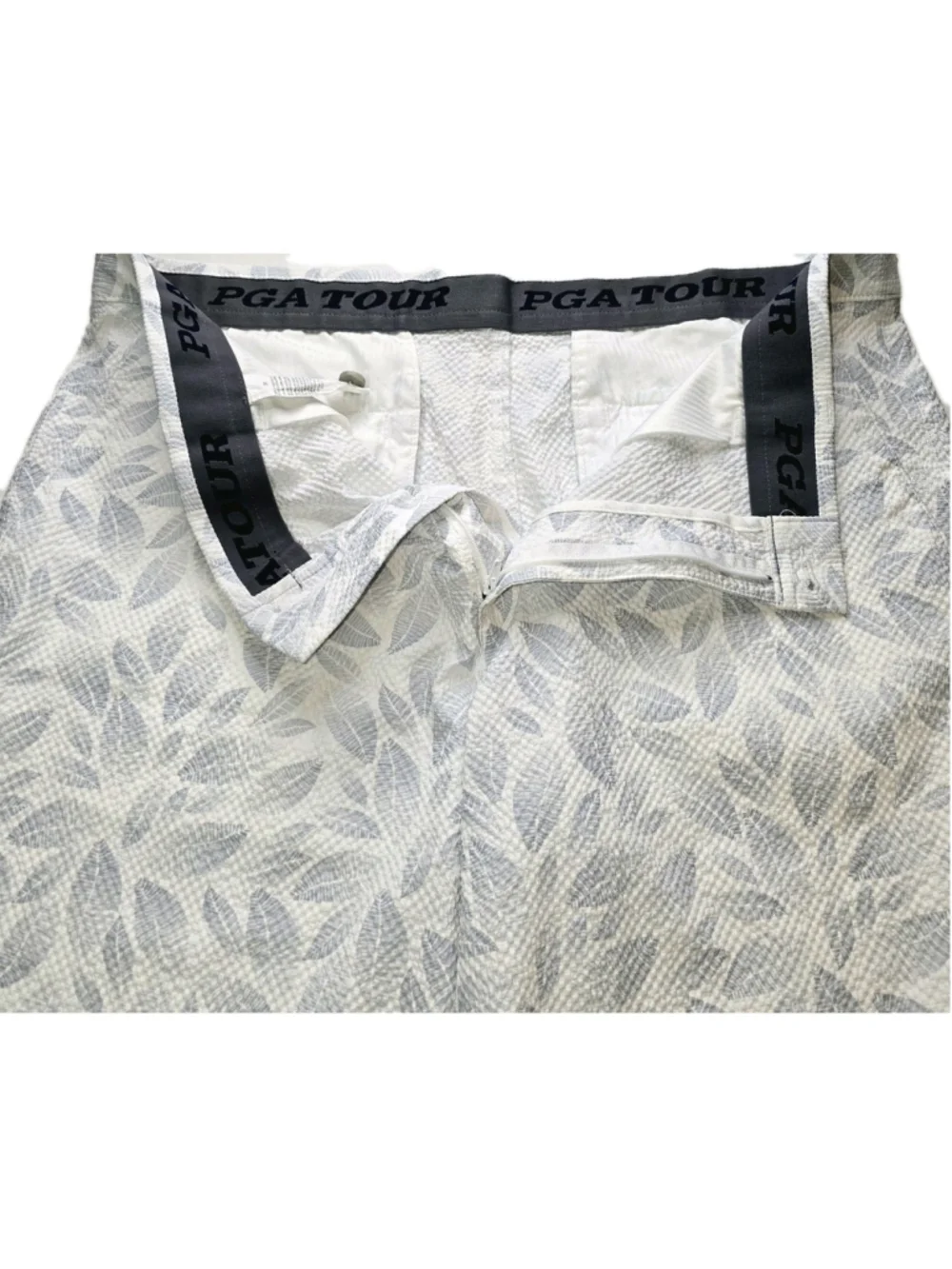 PGA Tour Men’s 38 Gray White Leaf Print Golf Shorts Textured Performance